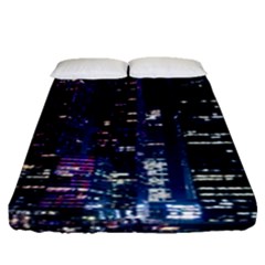 Black Building Lighted Under Clear Sky Fitted Sheet (queen Size) by Modalart