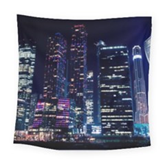 Black Building Lighted Under Clear Sky Square Tapestry (large) by Modalart
