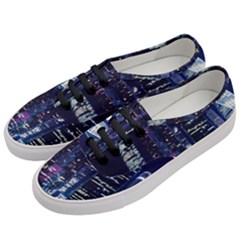 Black Building Lighted Under Clear Sky Women s Classic Low Top Sneakers by Modalart
