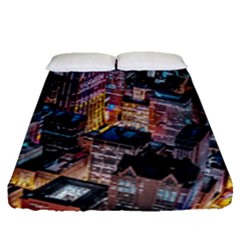 Aerial Photo Of Cityscape At Night Fitted Sheet (queen Size) by Modalart