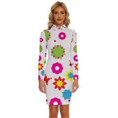 Floral Colorful Background Long Sleeve Shirt Collar Bodycon Dress by Grandong