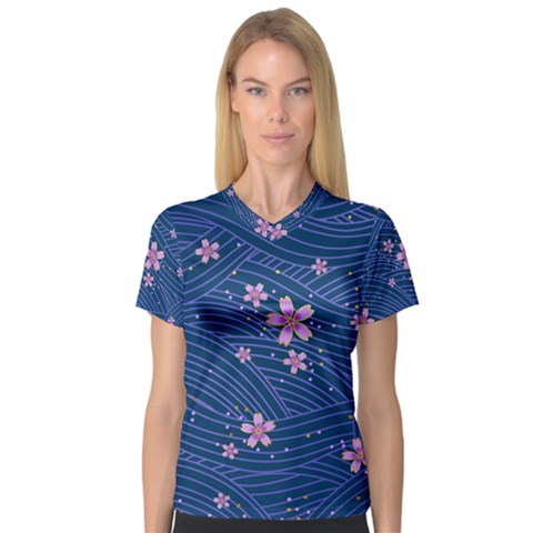 Flowers Floral Background V-neck Sport Mesh T-shirt by Grandong