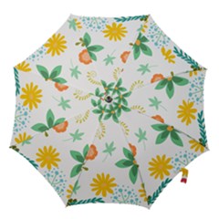 Flowers Leaves Background Floral Hook Handle Umbrellas (small) by Grandong