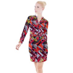 Maze Mazes Fabric Fabrics Color Button Long Sleeve Dress by Sarkoni