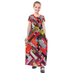 Maze Mazes Fabric Fabrics Color Kids  Short Sleeve Maxi Dress by Sarkoni
