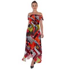 Maze Mazes Fabric Fabrics Color Off Shoulder Open Front Chiffon Dress by Sarkoni
