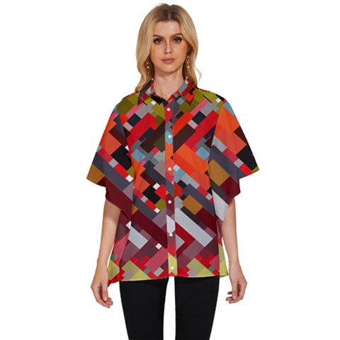 Maze Mazes Fabric Fabrics Color Women s Batwing Button Up Shirt by Sarkoni