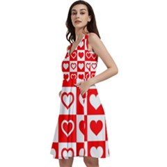 Background Card Checker Chequered Sleeveless V-neck Skater Dress With Pockets by Sarkoni