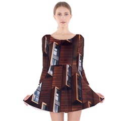 Abstract Architecture Building Business Long Sleeve Velvet Skater Dress by Amaryn4rt