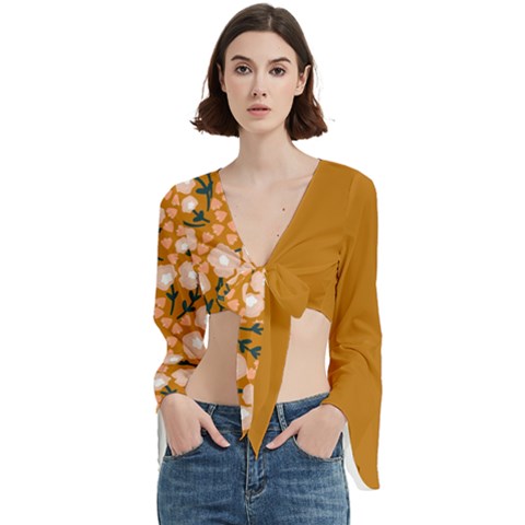 Hand-drawn Poppy Flowers (2) Trumpet Sleeve Cropped Top by flowerland