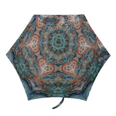 Blue Arabesque Mini Folding Umbrellas by kaleidomarblingart