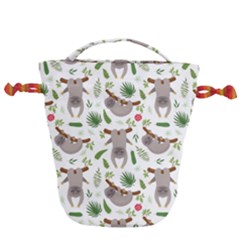 Seamless Pattern With Cute Sloths Drawstring Bucket Bag by Ndabl3x
