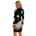Planet Rocket Space Stars Long Sleeve Shirt Collar Bodycon Dress View2