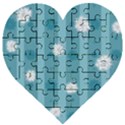 Gardenia Flowers White Blue Wooden Puzzle Heart View1
