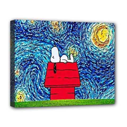 Cartoon Dog Starry Night Van Gogh Parody Deluxe Canvas 20  X 16  (stretched) by Modalart