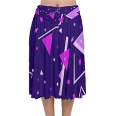 Memphis Pattern Geometric Abstract Velvet Flared Midi Skirt by Pakjumat