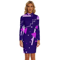 Memphis Pattern Geometric Abstract Long Sleeve Shirt Collar Bodycon Dress by Pakjumat