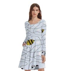 Dog Puzzle Maze Bee Butterfly Long Sleeve Knee Length Skater Dress With Pockets by Modalart