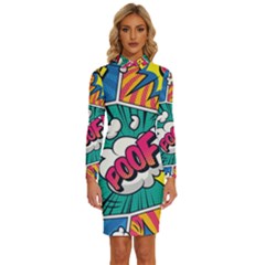 Comic Colorful Seamless Pattern Long Sleeve Shirt Collar Bodycon Dress by Bedest
