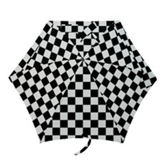 Black White Checker Pattern Checkerboard Mini Folding Umbrellas by Pakjumat