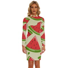 Cute Watermelon Seamless Pattern Long Sleeve Shirt Collar Bodycon Dress by Pakjumat