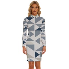 Geometric Triangle Modern Mosaic Long Sleeve Shirt Collar Bodycon Dress by Hannah976