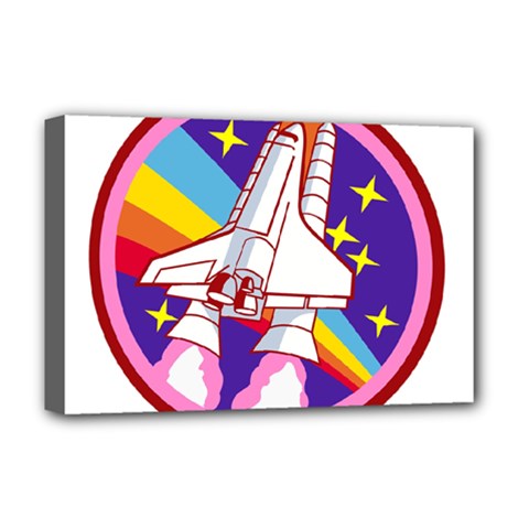 Badge Patch Pink Rainbow Rocket Deluxe Canvas 18  X 12  (stretched) by Sarkoni