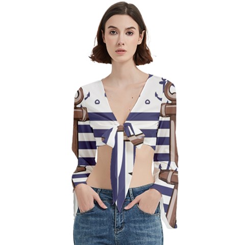 Anchor Background Design Trumpet Sleeve Cropped Top by Apen