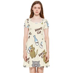 Cute Astronaut Cat With Star Galaxy Elements Seamless Pattern Inside Out Cap Sleeve Dress by Grandong