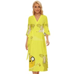 Adventure Time Jake The Dog Finn The Human Artwork Yellow Midsummer Wrap Dress by Sarkoni
