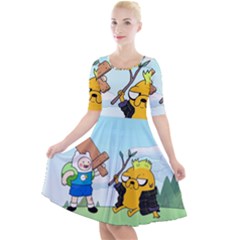 Adventure Time Finn And Jake Cartoon Network Parody Quarter Sleeve A-line Dress by Sarkoni