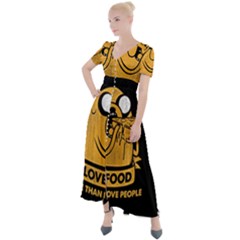 Adventure Time Jake  I Love Food Button Up Short Sleeve Maxi Dress by Sarkoni