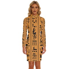 Egyptian Hieroglyphs Ancient Egypt Letters Papyrus Background Vector Old Egyptian Hieroglyph Writing Long Sleeve Shirt Collar Bodycon Dress by Hannah976