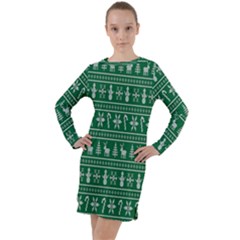 Wallpaper Ugly Sweater Backgrounds Christmas Long Sleeve Hoodie Dress by artworkshop