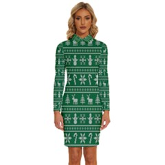 Wallpaper Ugly Sweater Backgrounds Christmas Long Sleeve Shirt Collar Bodycon Dress by artworkshop