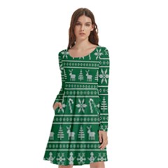 Wallpaper Ugly Sweater Backgrounds Christmas Long Sleeve Knee Length Skater Dress With Pockets by artworkshop