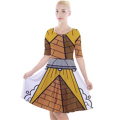 Unidentified Flying Object Ufo Under The Pyramid Quarter Sleeve A-line Dress by Sarkoni