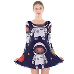Boy Spaceman Space Rocket Ufo Planets Stars Long Sleeve Velvet Skater Dress by Ndabl3x