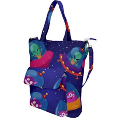 Cartoon Funny Aliens With Ufo Duck Starry Sky Set Shoulder Tote Bag by Ndabl3x