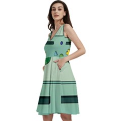 Adventure Time Bmo Beemo Green Sleeveless V-neck Skater Dress With Pockets by Bedest