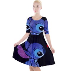 Stitch Love Cartoon Cute Space Quarter Sleeve A-line Dress by Bedest