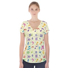 Seamless Pattern Musical Note Doodle Symbol Short Sleeve Front Detail Top by Hannah976