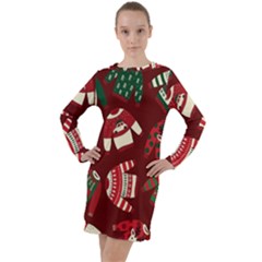 Ugly Sweater Wrapping Paper Long Sleeve Hoodie Dress by artworkshop