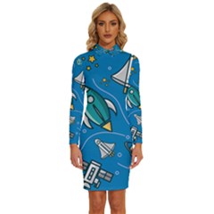 About Space Seamless Pattern Long Sleeve Shirt Collar Bodycon Dress by Hannah976