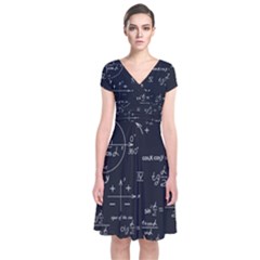 Mathematical Seamless Pattern With Geometric Shapes Formulas Short Sleeve Front Wrap Dress by Hannah976