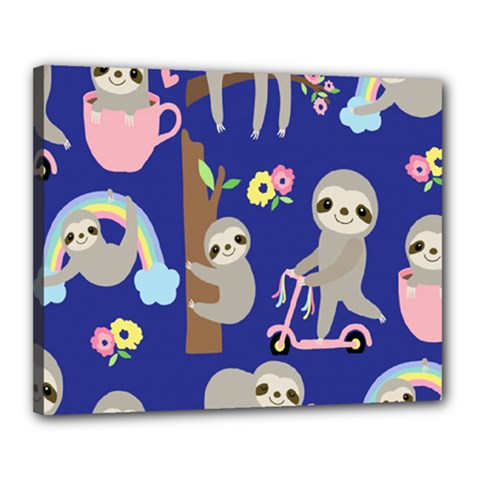 Hand Drawn Cute Sloth Pattern Background Canvas 20  X 16  (stretched) by Hannah976