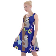 Hand Drawn Cute Sloth Pattern Background Knee Length Skater Dress by Hannah976