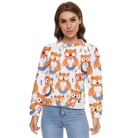 Cute Colorful Owl Cartoon Seamless Pattern Women s Long Sleeve Raglan T-shirt by Apen