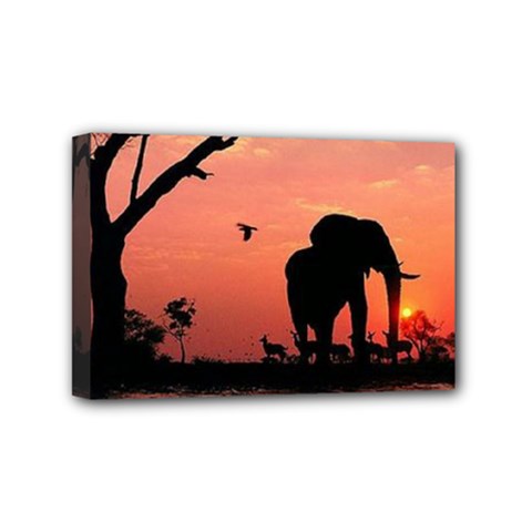 Elephant Landscape Tree Africa Sunset Safari Wild Mini Canvas 6  X 4  (stretched) by Jatiart
