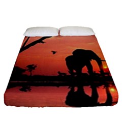 Elephant Landscape Tree Africa Sunset Safari Wild Fitted Sheet (queen Size) by Jatiart